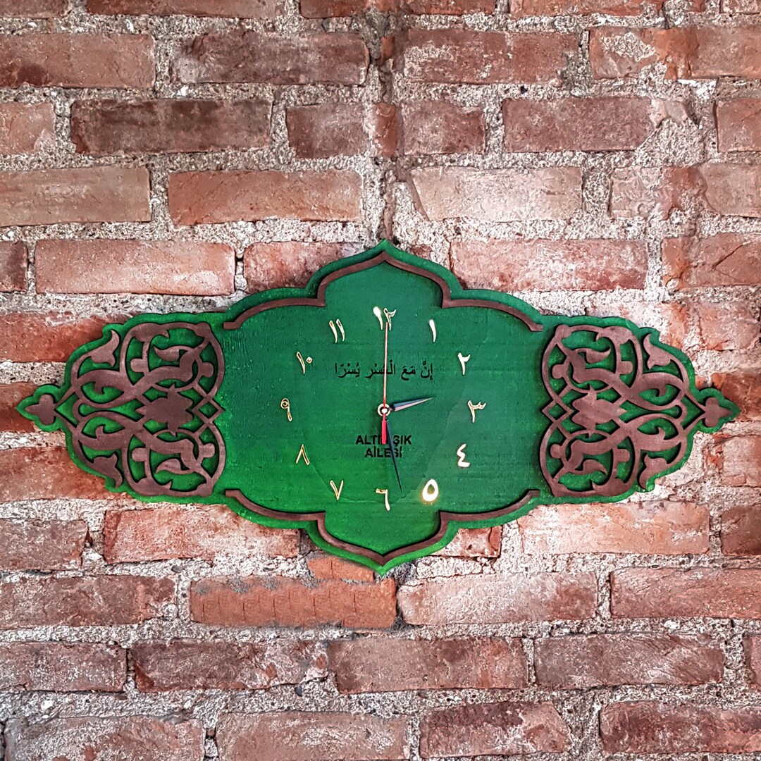 Wall Clock, Arabic Wooden Clock, Home Decor,gift,customized Clock,green Wallclock,arabic