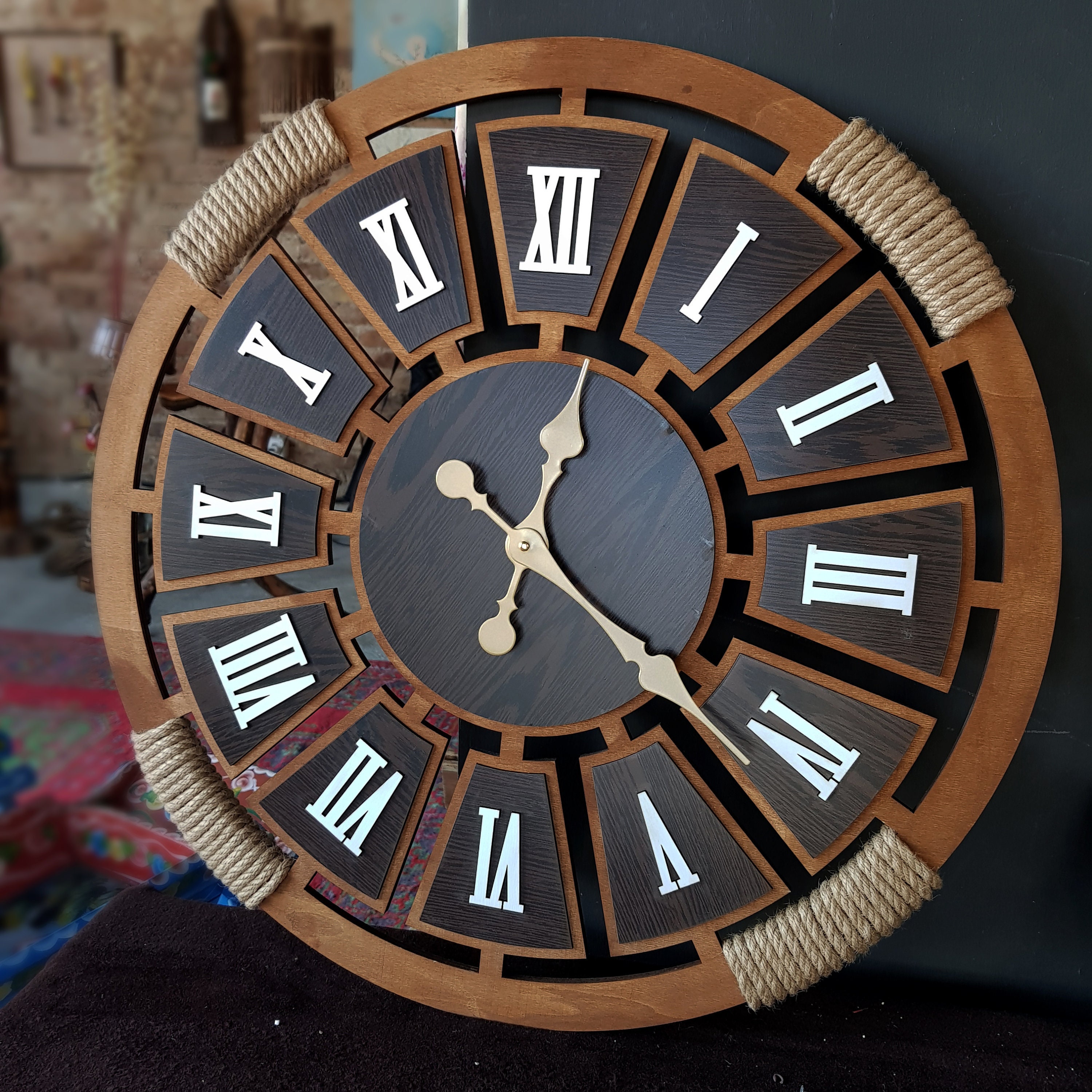 Rope Wall Clock Retro Wood Clock Personalized Clock Wooden Etsy