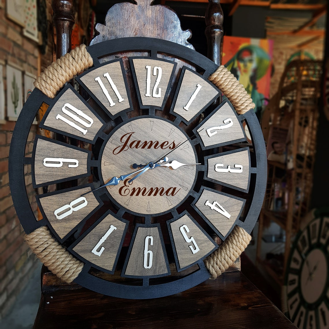 Wall Clock Rope Wooden Clock Home Decorpersonalize Etsy