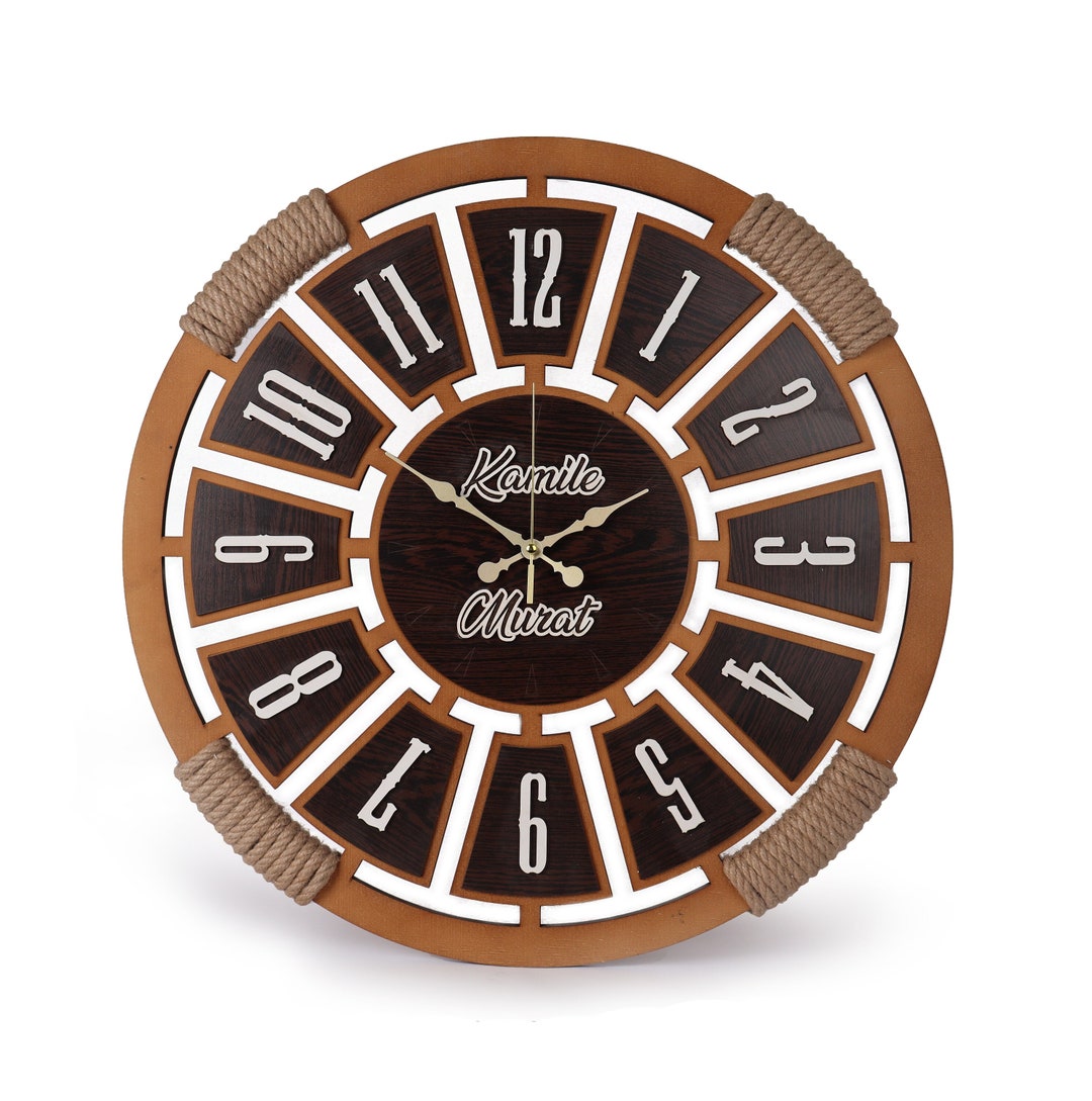 Rope Wall Clock Retro Wood Large Personalized Wall Clock Etsy