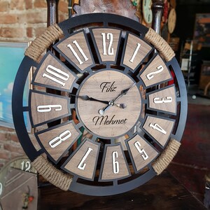 wall clock, rope wooden clock, home decor,personalize housewarming gift,customized large clock , special design,handmade,valentines day