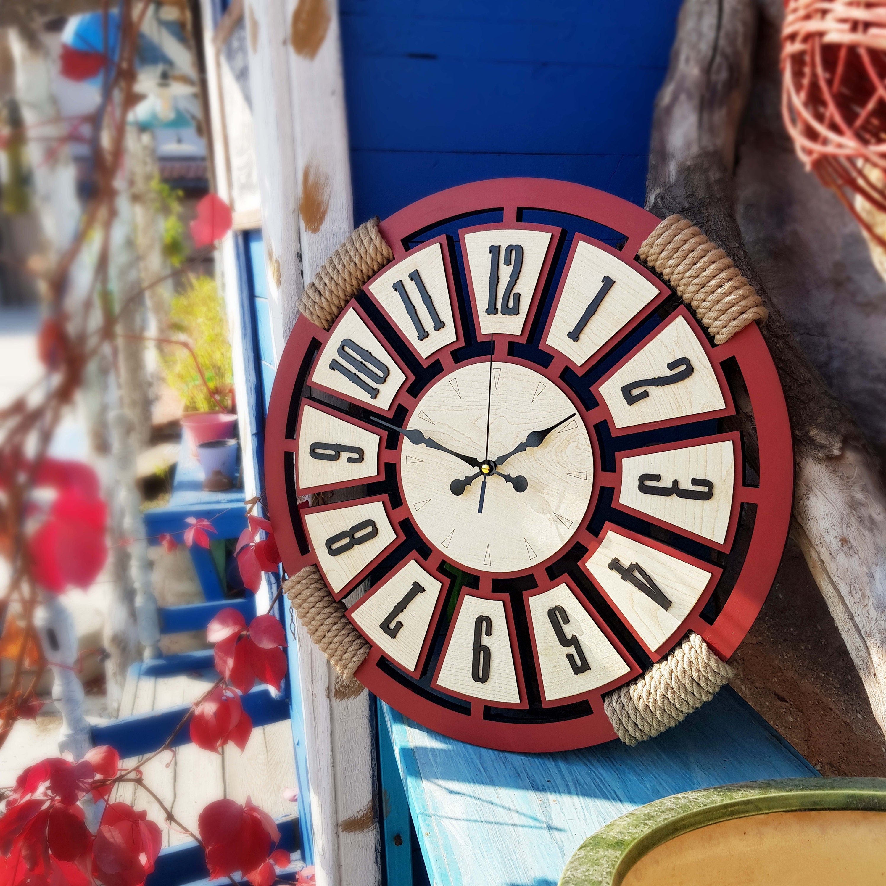 Wall Clock, Rope Wooden Clock, Home Decor,personalize Housewarming Gift