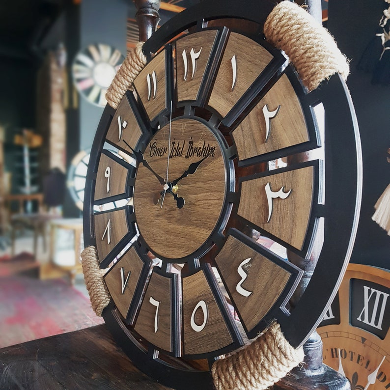 İslamic Wall Clock,arabic Wall Clock,wooden Clock, Personalized Clock, Customised ,black Brown