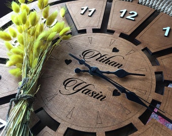 wall clock ,mother's day, personalized clock ,wooden clock , wall clock , brown wall clock, anniversary ,special design wall clock ,gift