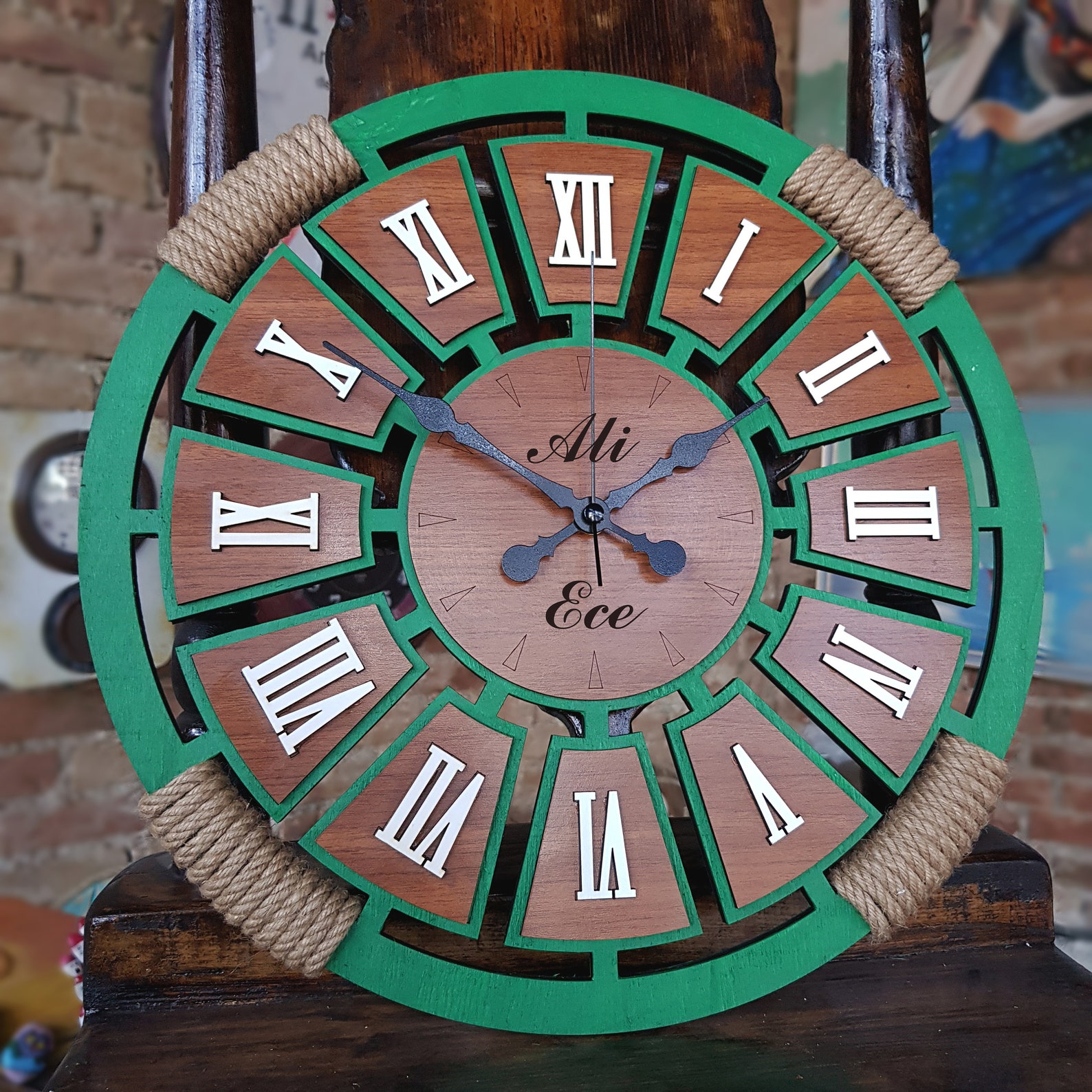 Wall Clock, Rope Wooden Clock, Mother's Day,gift,personalized