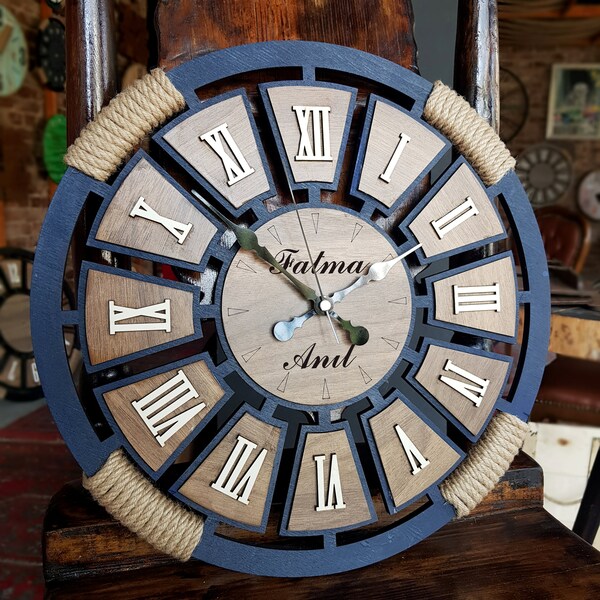 Mother's Day,Wall Clock, rope wooden clock, gift, personalized housewarming gift, Customized clock, Latin Silent Oversize Clock