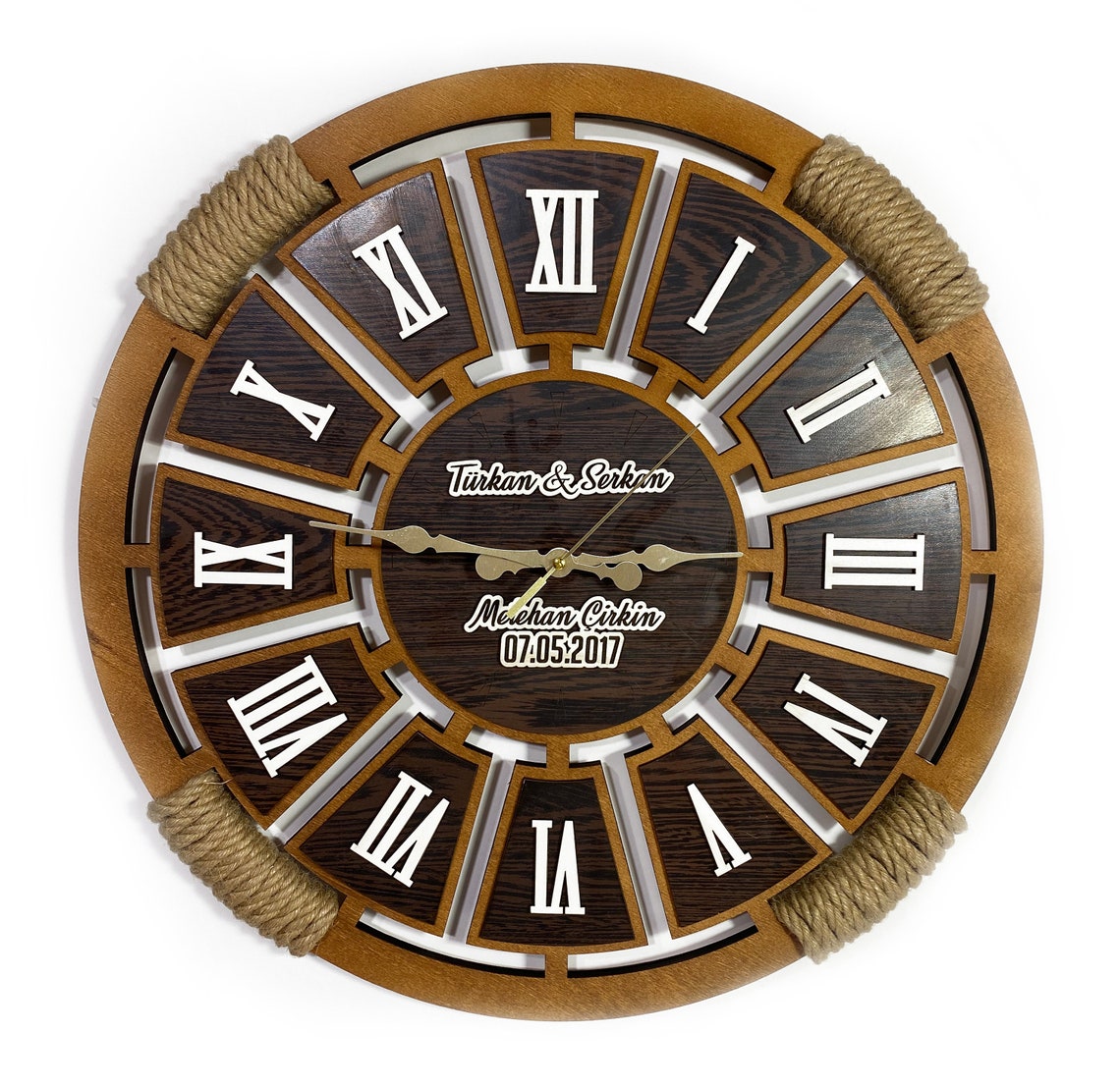Rope Wall Clock Retro Wood Clock Personalized Clock Wooden Etsy