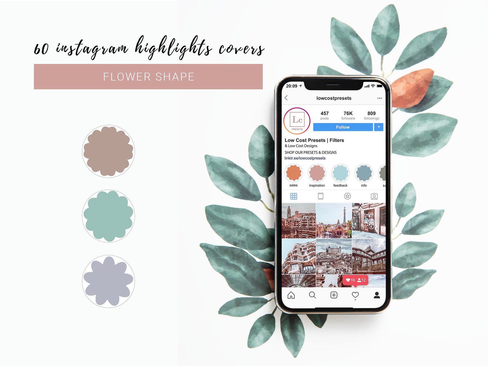 60 Flower Instagram Stories Highlights Covers Canva Icon Etsy