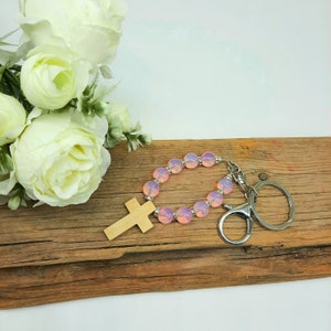 Cross Keyring Rosary Pendant Pearls Baptism Confirmation Communion Weddings Gift Souvenir Lucky Charm