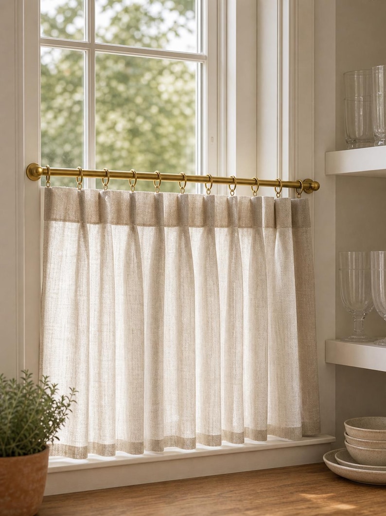 Brass Cafe Curtain Rod With Rings, Small Door Curtain Rod Custom Size
