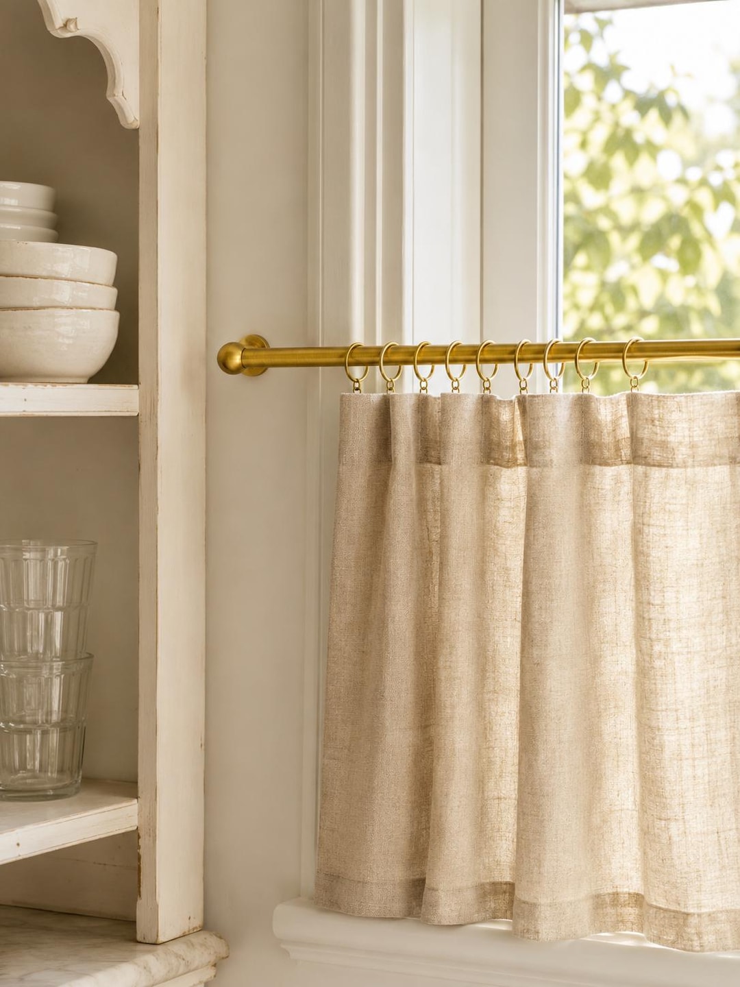 Brass Cafe Curtain Rod With Rings, Small Door Curtain Rod Custom Size