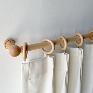 Wooden Curtain Rod for Windows,Custom Wooden Curtain Rods,Curtain Rod Set, Round Matching Bracket,Minimalist Wooden Curtain Holder
