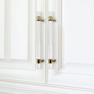 Clear Solid Acrylic Cabinet Handles - Brass Hardware, Minimalist, Unique Kitchen Pulls, Drawer Pull.