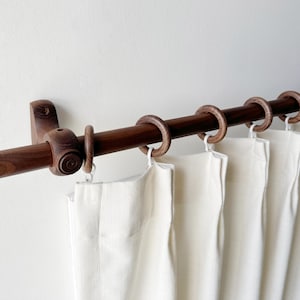 Brown Wooden Curtain Rods,Custom Wooden Curtain Rods,Unique Round Brackets,Curtain Rod Set,Handmade Rod