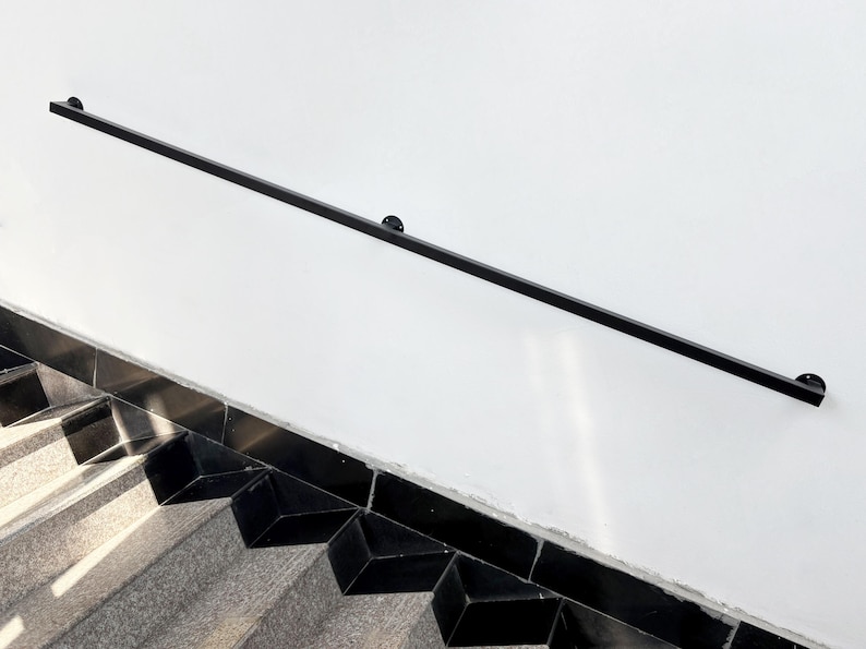 Square Black Metal Handrail, Industrial Style Stair Handrail, Wall ...