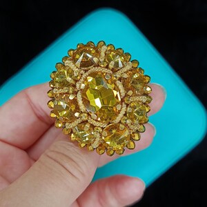 handmade brooch, classic style brooch, embroidered brooch. rhinestone brooch, elegant brooch, gold color brooch,brooch as a gift