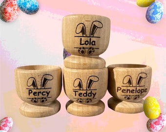 Personalised Engraved Wooden Egg Cup Easter Gift for Kids Dippy Eggs