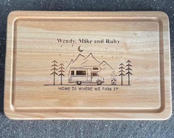 Personalised "Home is where we/you park it" Camper Van Chopping Board, Serving Board