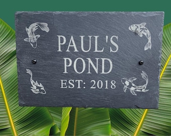 Personalised Laser Engraved Slate Garden Pond Sign