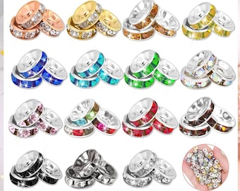900 Pieces Rondelle Spacer Beads for Jewelry Making, 8mm Rhinestone Spacer Beads