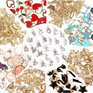 Charms for Jewelry Making, Wholesale Mixed Bracelet Charms with one Set Silver ABC Letter, 166PCS Gold Plated Enamel Pendants DIY for Neckla