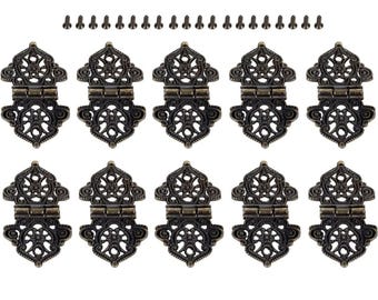 10 Pack Antique Decorative Hinges Wood Box Cabinet Door Butt Hinges Furniture Hardware