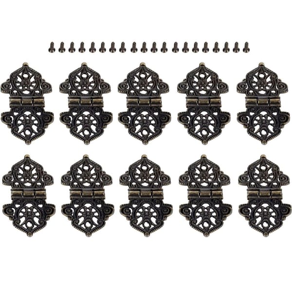 10 Pack Antique Decorative Hinges Wood Box Cabinet Door Butt Hinges Furniture Hardware