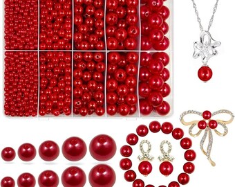 Pearl Beads for Jewelry Making, 1750pcs . Pearl Craft Bead with Hole 4mm 6mm 8mm 10mm 12mm Loose Spacer Bead for Necklace Brac