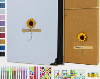 Scrapbook Photo Album Kit with Pens Tapes and Stickers 60 Pages Hardcover 8.5x11 Inches 3 Rings Removable Black Paper