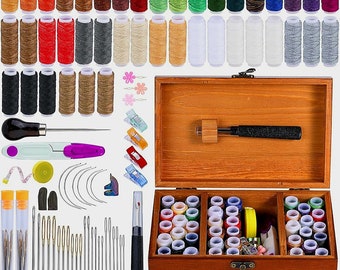 Sewing Kit Set,Wooden Sewing Kit Box 83 pcs