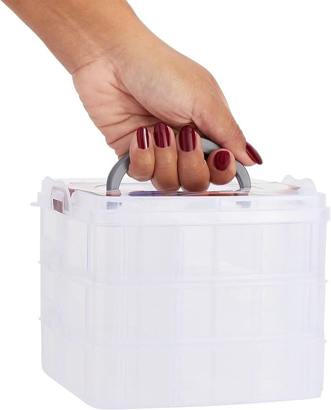 The Beadsmith Keeper Spinner Stackable Storage Container with 12 Compartments, 3.8 Round Diameter, 6 Storage Containers