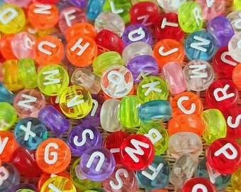 500PCs  7mm Letter Beads Transparent Mixed Color DIY Acrylic Alphabet Letter Cylinder