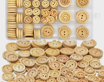 150 Pcs Wooden Handmade Buttons Sewing Round 2 Holes Buttons for Sewing Clothing Accessories