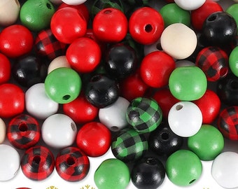 200 Pieces Christmas Wood Beads for Craft 16mm