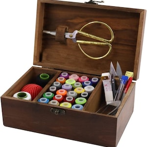 Sewing Kit Set,Wooden Sewing Kit Box
