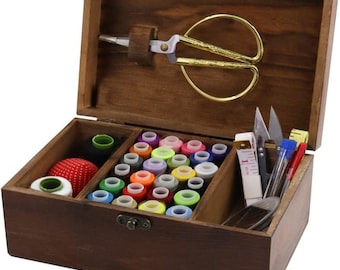 Sewing Kit Set,Wooden Sewing Kit Box