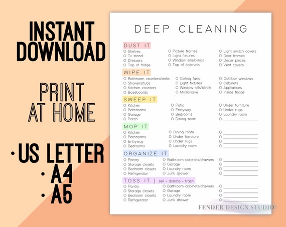 Printable Deep Cleaning Checklist Quarterly Fillable Write | Etsy