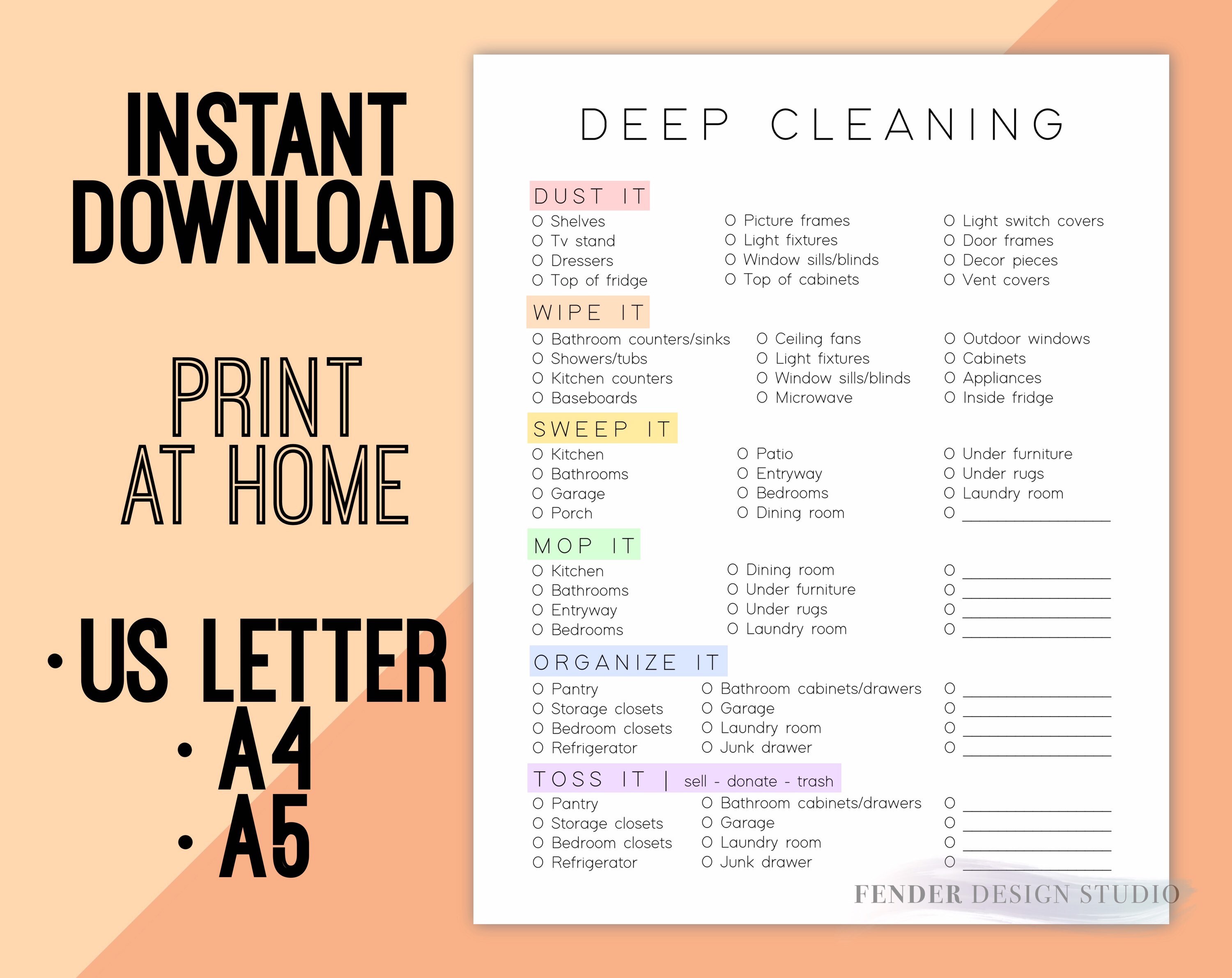 Printable Deep Cleaning Checklist Quarterly Fillable Write - Etsy