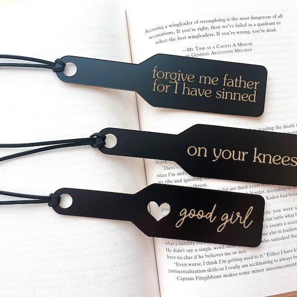 Black/Gold Paddle Acrylic Bookmark | Good Girl | On Your Knees | Smutty Spicy Genre | Bookish Phrase | Romance Reader | Romantasy Read