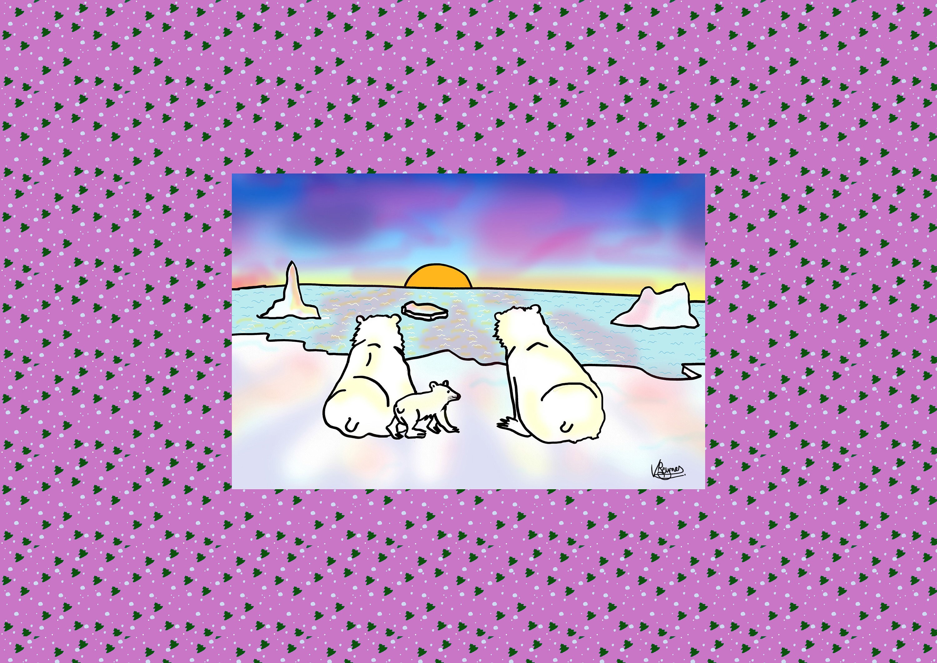 eine Eisbären-Familie 3D-Ansichtskarte polar bear family 