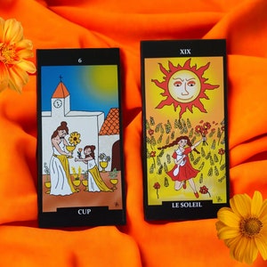 Carte murale de tarot "Le soleil", verso 6 de coupes