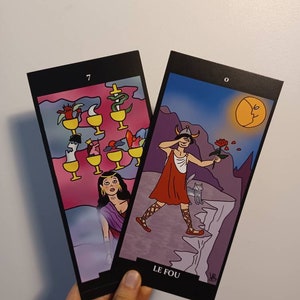 Carte r/v tarot "Le fou" et "7 de coupes"