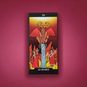 Dubbelzijdige tarotkaart "De Geliefden" en "De Duivel".