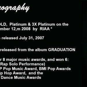 May include: Image featuring Kanye West with the word "Stronger" in bold text. The image includes a Grammy award graphic and a discography section detailing the song's certifications, release date, and awards.