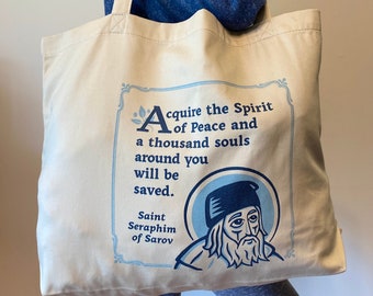 St. Seraphim of Sarov Spirit of Peace Large Eco Tote Bag: Saints of the Orthodox Church