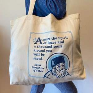 St. Seraphim of Sarov Spirit of Peace Large Eco Tote Bag: Saints of the Orthodox Church