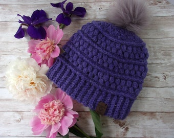 Women's hat, READY TO SHIP, textured hat, Wool beanie,girls hat, Women's  pom hat, warm hat, fun winter hat, lined wool hat