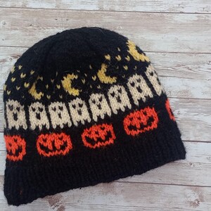 Halloween hat, knit hat, READY TO SHIP, handmade, wool hat, lined hat, unisex hat, women&#39;s beanie, men&#39;s beanie, toque, colorwork knit