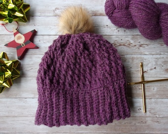 Women's hat, READY TO SHIP, Classic Beanie, Wool beanie, lined hat, textured hat, sock hat, purple winter hat, beanie, slouch hat, warm