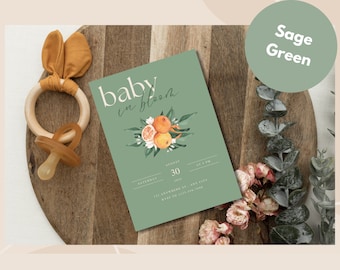 Sage Baby Shower Invite - boho baby shower, baby shower invitation, baby shower printable, minimal baby shower, Fully Editable Download